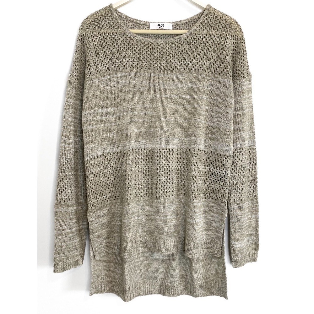 Jack‎ BB Dakota Womens Sweater XS Beige Oversized Linen Open Knit Coastal